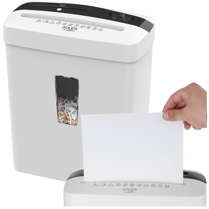 Distrugator documente Adler P-4, 6 foi, alb, 37x17x31cm, 13L