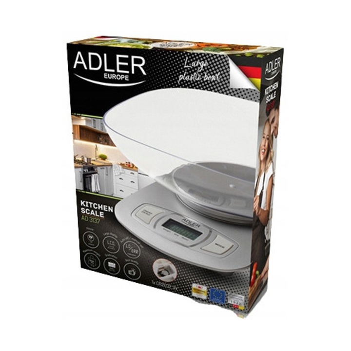 Cantar de bucatarie ADLER AD3137, 5kg, transparent, 1,5l