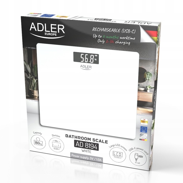Кантар за тяло Adler Europe AD8194W бял