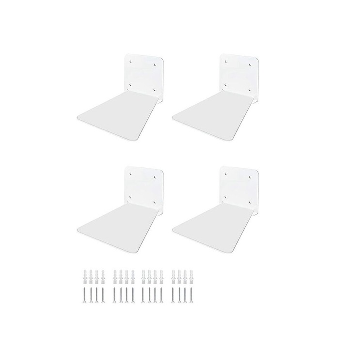 Rafturi metalice pentru biblioteca, set de 4 piese, design elegant, alb, dimensiuni variate