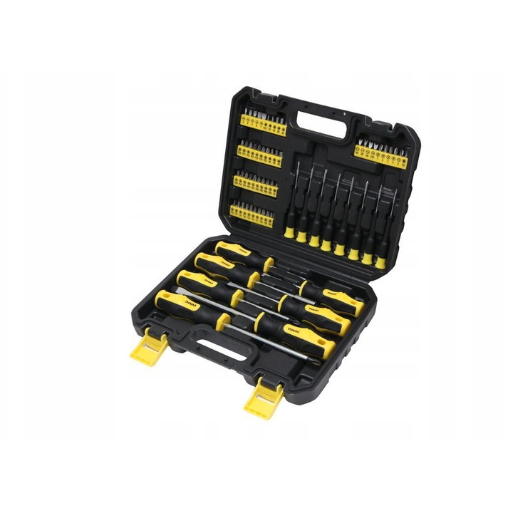 Set de surubelnite si biti WMC Tools, 65 piese, cu capete magnetice, cutie de plastic