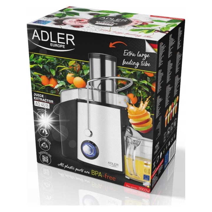 Storcator fructe legume Adler AD 4128 1000W inox 32.5x22x38.7cm