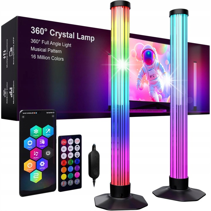 Комплект от 2 LED RGB ленти Bedee, 360 градуса, с дистанционно управление, USB, черен