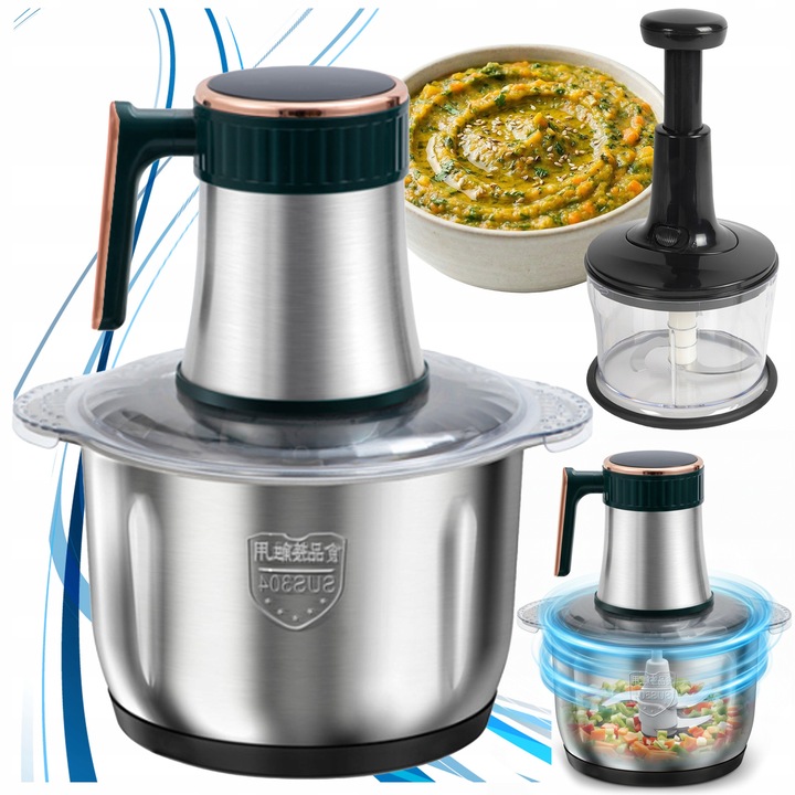 Beyers BH.2880 konyhai robotgép, 1000W, 2x3L, rozsdamentes acél és üveg, 6 penge, tartozékkészlet, ezüst