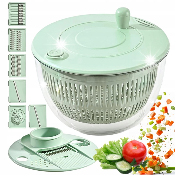 Мултифункционална сушилня за салата Bedee, 5L, зелена, 23.5x14см, инокс