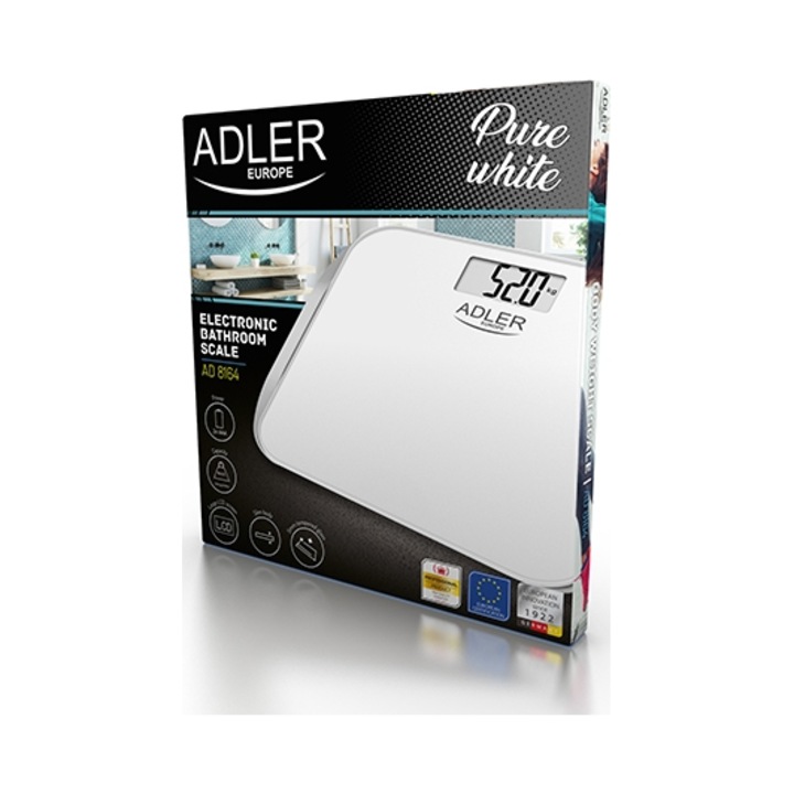 Електронен кантар за баня Adler AD8164 стъкло 180кг 100г 30x30см