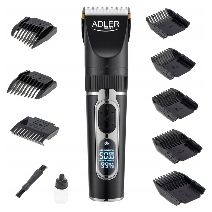 Aparat de tuns Adler AD 2837, titan-ceramic, LCD, negru, set complet