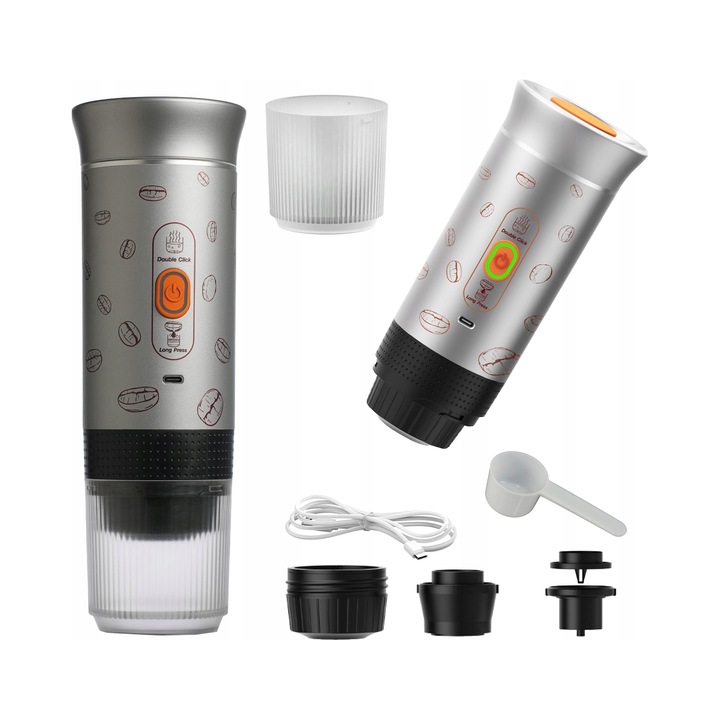 Espressor portabil Aerogogo 20 bar, 7500 mAh, negru/gri, 8.35x24.55cm