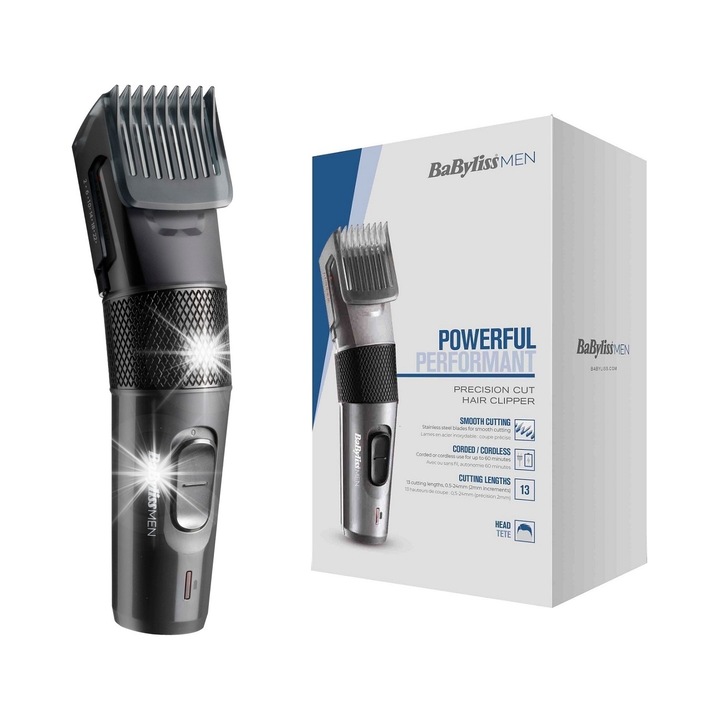 Masina de tuns BaByliss E786E, fara fir, 0.5-24mm, inox, 60 min, etui