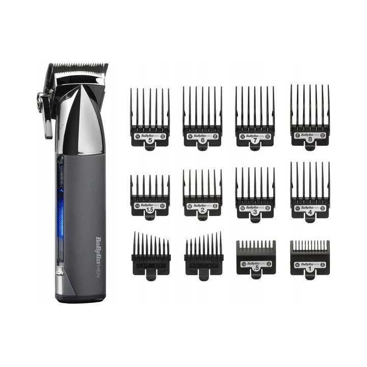 Aparat de tuns BaByliss Super X-Metal, 10 trepte, argintiu-gri, 0.5-25mm, 180min, set complet