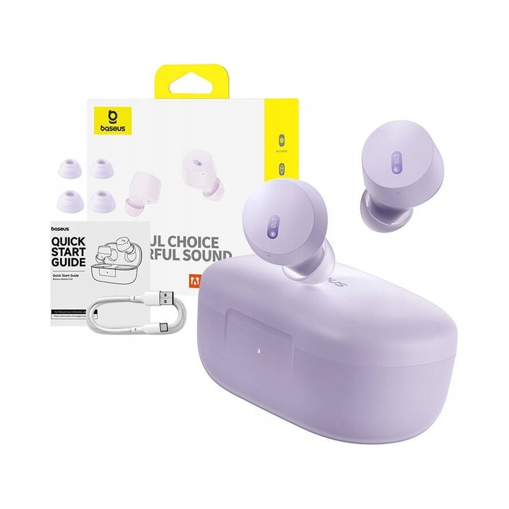 Baseus E18 vezeték nélküli fülhallgató, ENC, IPX4, lila, 25 óra, USB-C