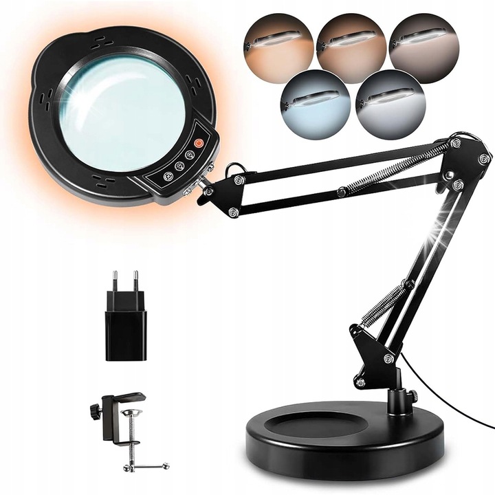 Lampa birou LED с лупа 10x, регулируема, черна
