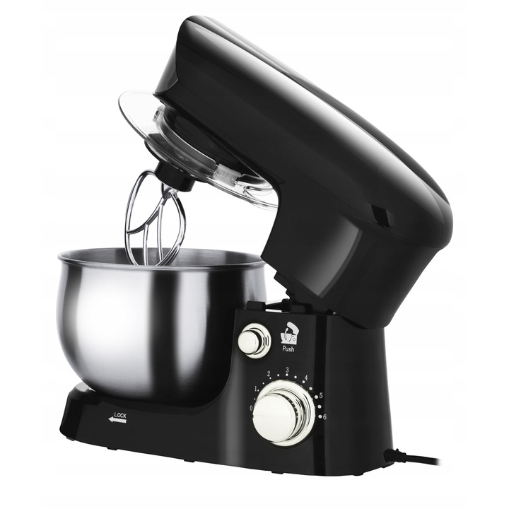 Планетарен робот ADLER AD4226 кухненски робот, 1200W, 6 скорости, 3 L купа от неръждаема стомана, 3 аксесоара (кука за тесто, бъркалка, плоска бъркалка), черен/сребрист, 1 бр.