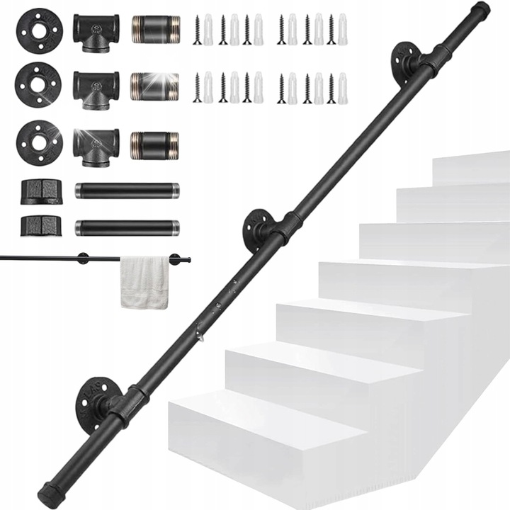 Парапет за стълби Bedee, поцинкован, черен, 150x3,2см, издържа 100кг
