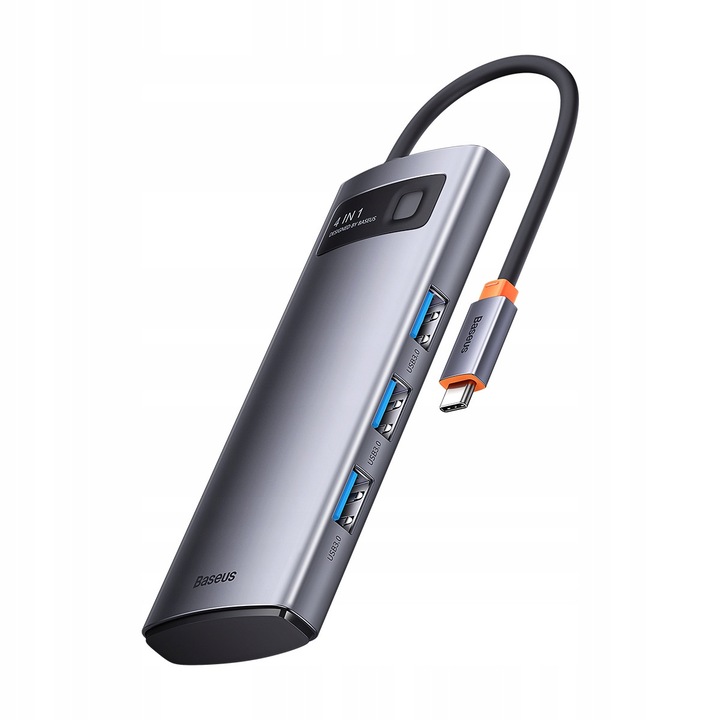 Хъб Baseus Metal Gleam 4 в 1, 4x USB-A 3.0, USB-C, алуминий, 115x44.5x16.5mm
