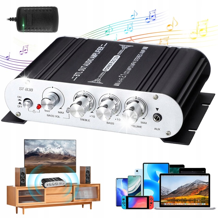 Усилвател Bedee ST-838 HiFi RCA AUX за дома, офиса, парти