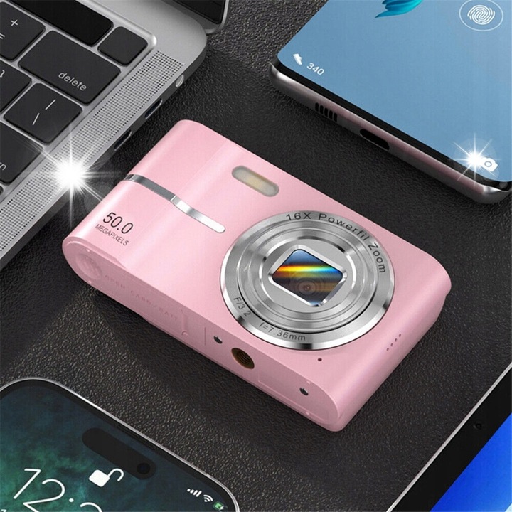 Дигитален фотоапарат 50MP 16x увеличение розов, 2.4 инча, 64GB, комплект