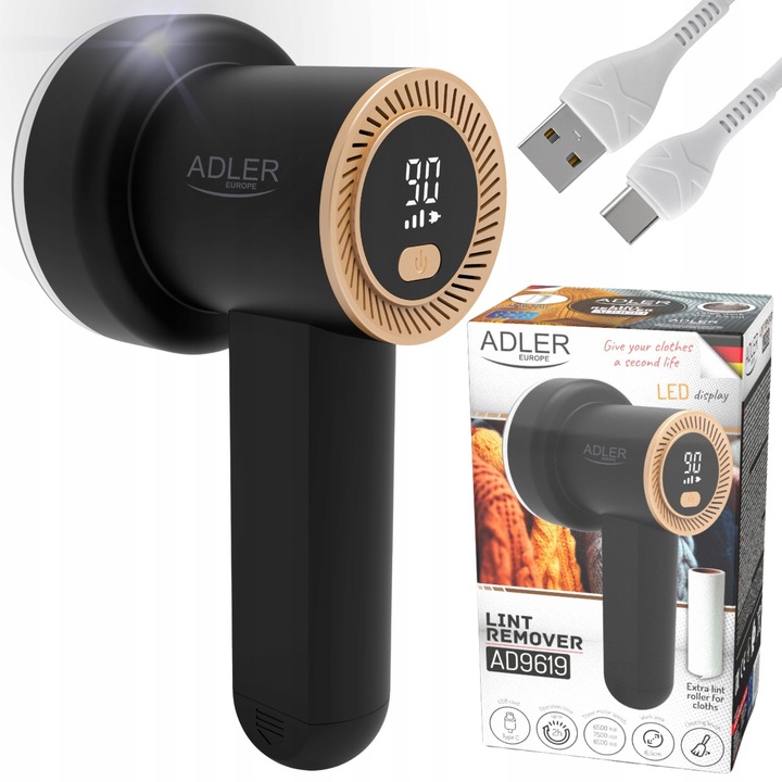 Машинка за почистване на мъхчета Adler Europe AD 9619, 3 скорости, LED, 19.5x10.5x9 см