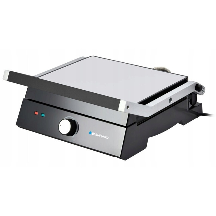 Grill electric Blaupunkt GRS501, grill de contact 2000 W, placi detasabile 29 x 23 cm antiaderente fara PFOA, tava colectoare detasabila, capac 180° cu sistem de blocare, negru