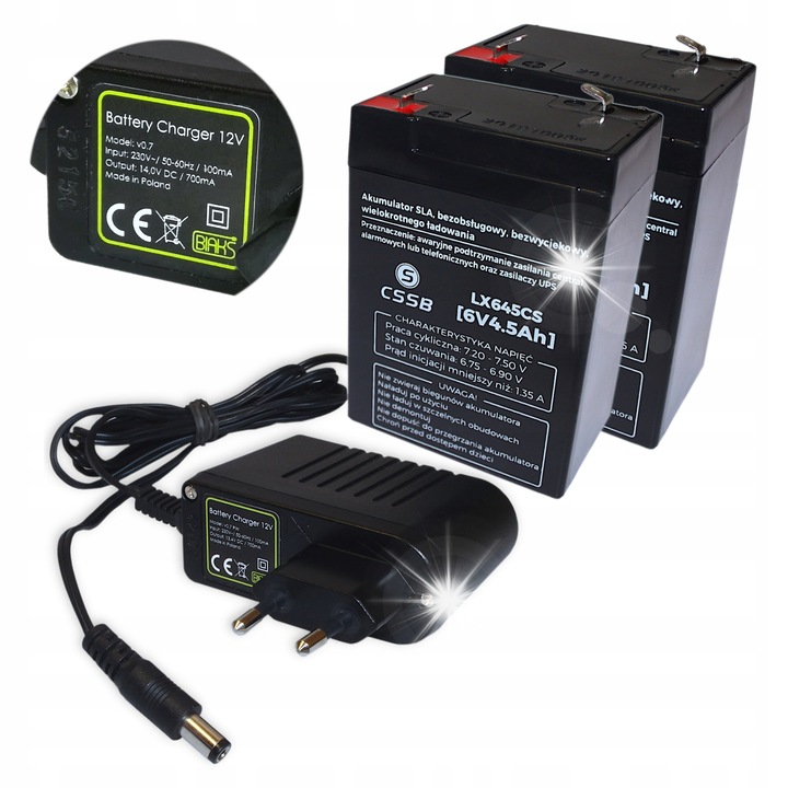 Set acumulator 6V 4,5Ah Biaks cu incarcator 12V 1m cablu