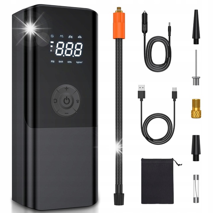 Преносима цифрова въздушна помпа, капацитет 4500mAh, черна, 17.5x7.4x4.9cm