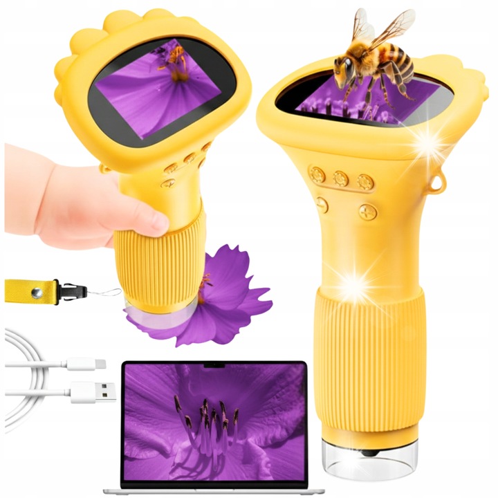 Дигитален микроскоп за деца, 1000x, 2" IPS екран, жълт, 14.4x8см