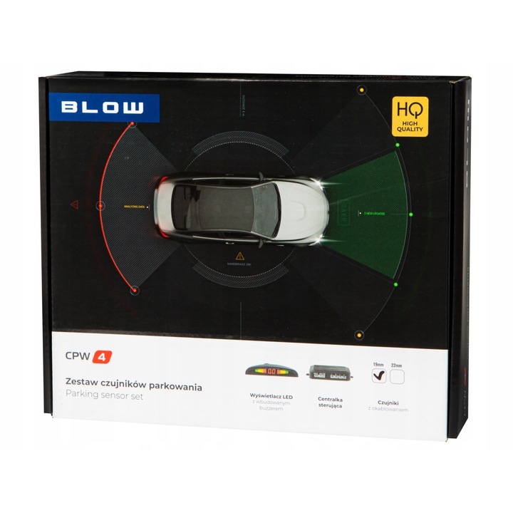 Blow CPW4 fekete 19mm parkolóradar szett LED kijelzővel és hangjelzéssel