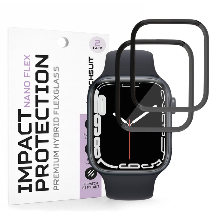 Fólia Apple Watch 7 / 8 / 9 45mm-hez (2 db-os szett) - Techsuit Nano Flex - Fekete