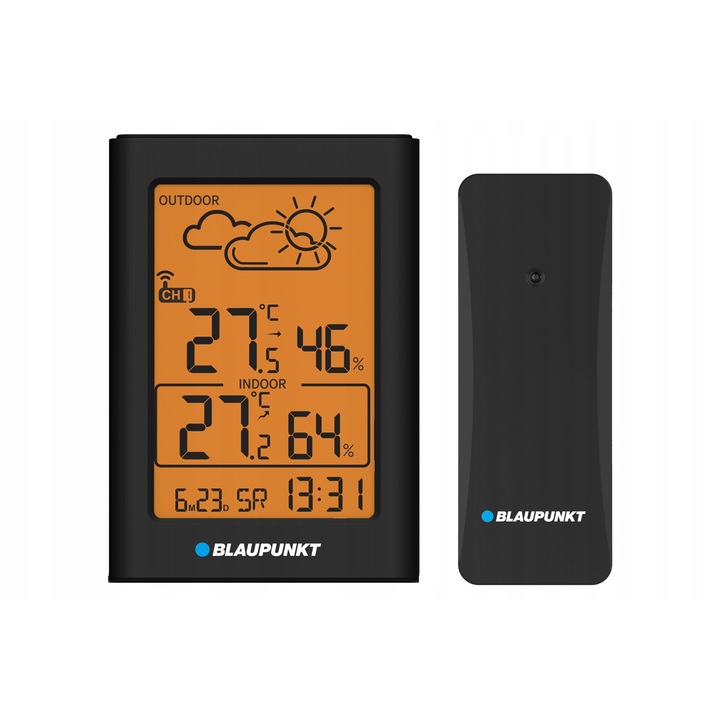 Метеостанция Blaupunkt WS15BK, безжична, температура и влажност, черна, 87x25x125мм