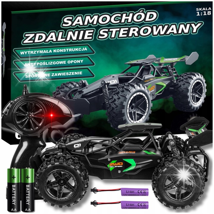 RC кола Monster High-Speed, 1:18, 20 км/ч, черна, 30x15x10см