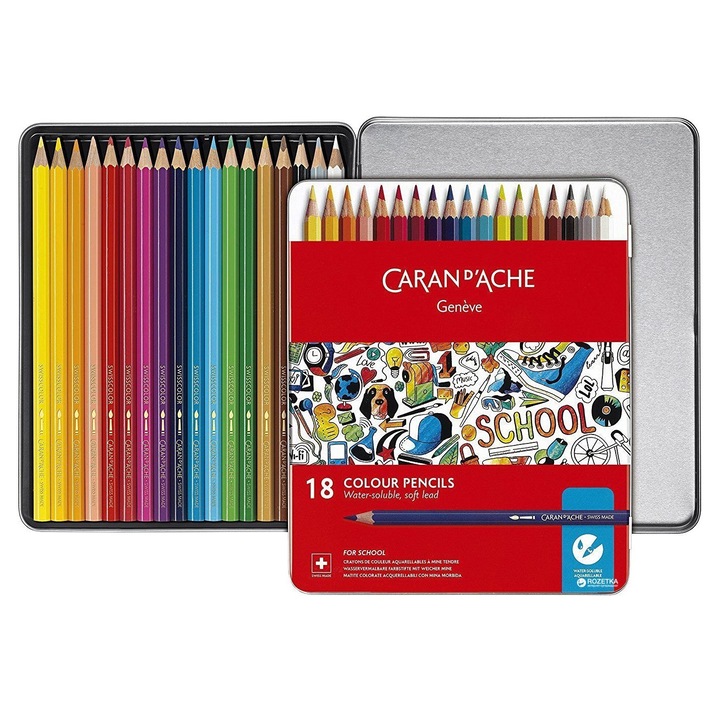 Акварелни моливи Caran d'Ache Swisscolor комплект 18 броя многоцветни