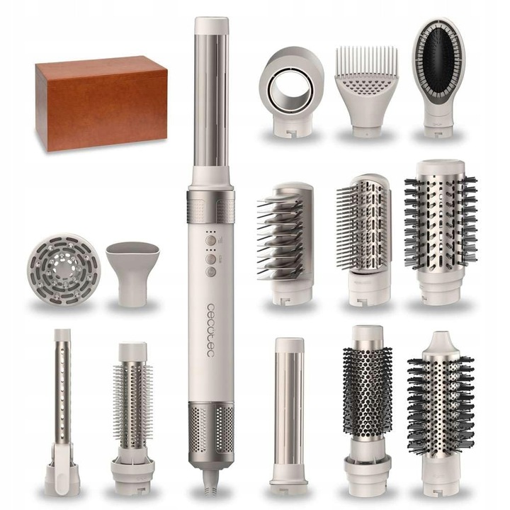 Perie de par electrica Cecotec Ceramiccare 14in1, 1400W, sampanie, set 14 accesorii