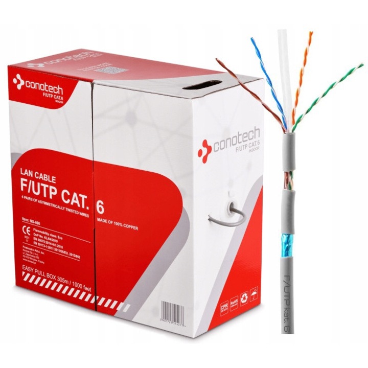 Cablu retea Conotech CAT 6 F/UTP gri 6,3mm 1m