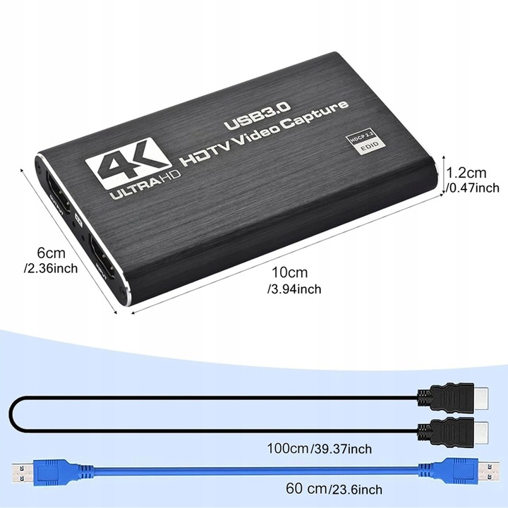 Placa captura video USB 3.0 HDMI, 4K 30Hz, negru, 100x60x12mm