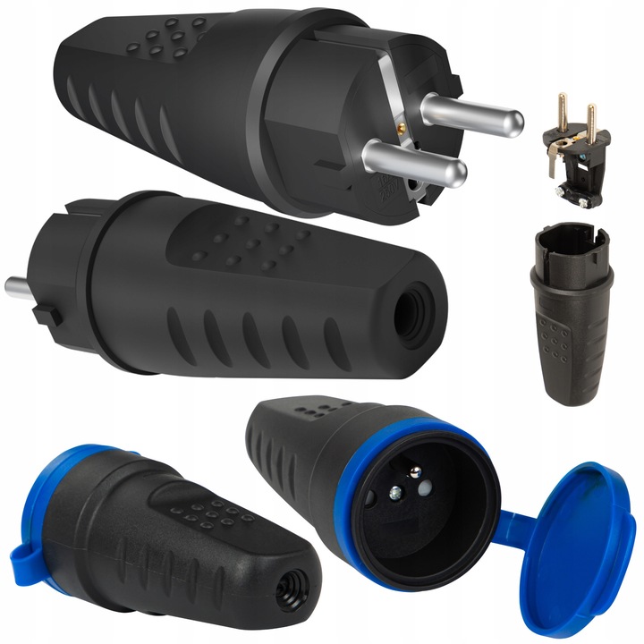 Комплект от 5 щепсела и водоустойчиви контакти Blow 16A 230V черни IP44