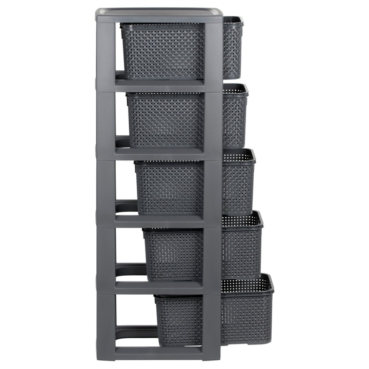Рафт със чекмеджета BranQ Rattan тъмносив 29,5x24x80см от пластмаса