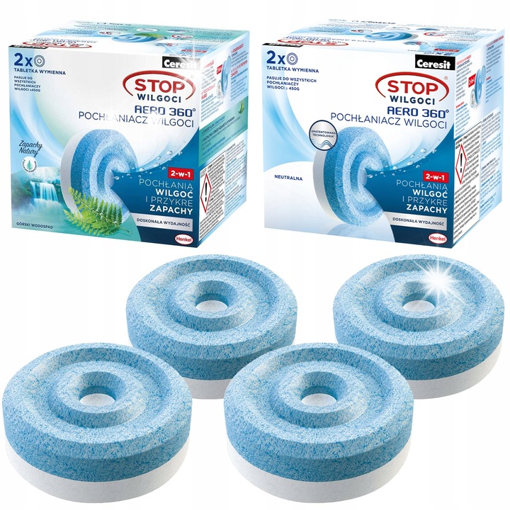 Tablete rezerve Ceresit Aero 360 set 4 buc fara miros si cu parfum 450g