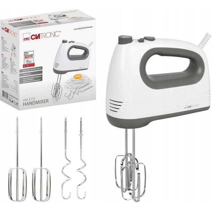Kézi mixer Clatronic HM 3775, 400W, 5 sebességfokozat, fehér, 19x29x8cm
