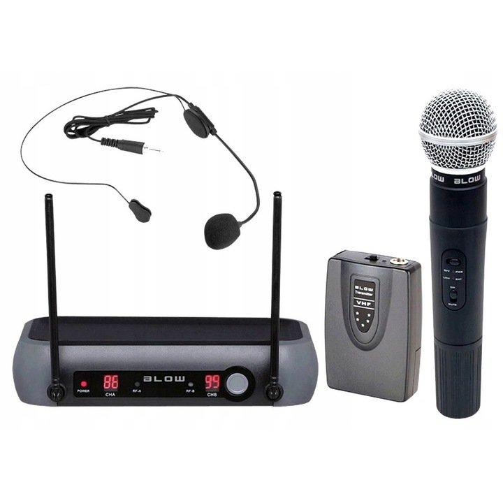 Set microfoane wireless Blow PRM903, 2 microfoane, alb, 50m