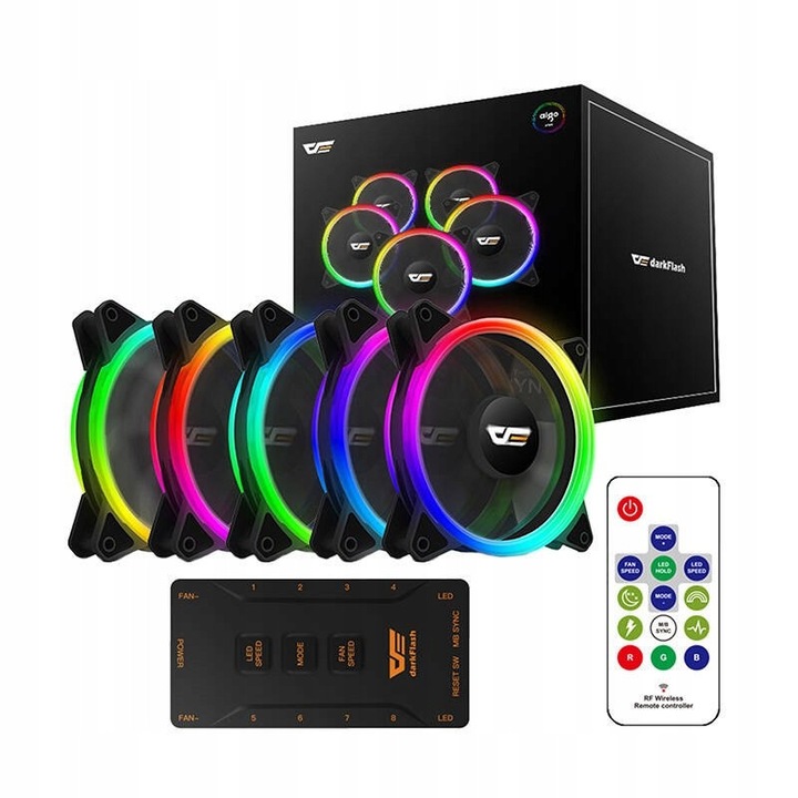 Комплект вентилатори DarkFlash DR12 Pro 5 в 1 многоцветни 120x120mm черни