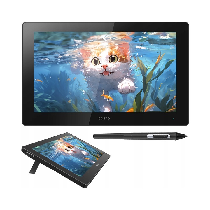 Графичен таблет BOSTO BT-16HD 2024, 15.6", Full HD, 16384 нива на натиск, черен