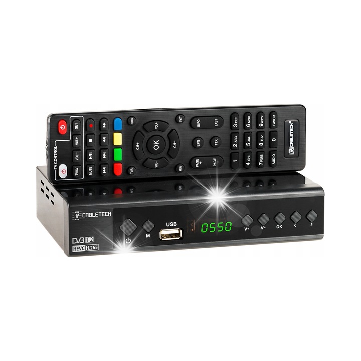 Decoder DVB-T2 Cabletech H.265 HEVC metalic 168x108x36mm multicolor