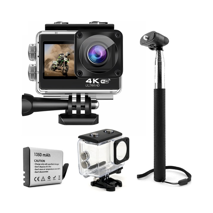 Camera sport 4K GOMEDIA V-35, 60fps, Wi-Fi, negru, 30m