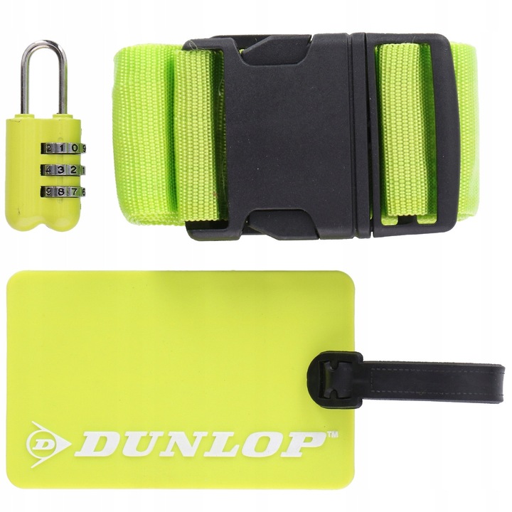 Комплект аксесоари за пътуване Dunlop зелен 170x5cm катинар с шифър ключодържател