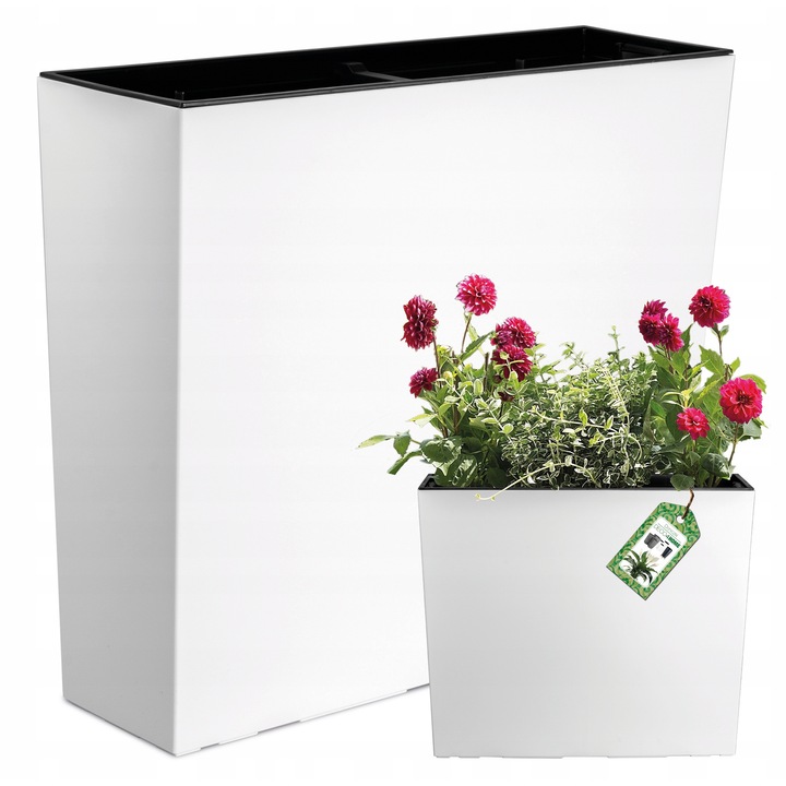 Градинска саксия Deco4Home бял мат 50x18x58см с резервоар за вода 12л