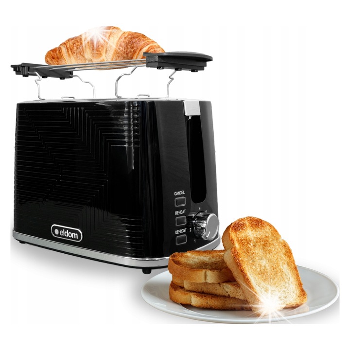 Eldom TO320C fekete kenyérpirító, 7 fokozat, 750-900W, 2 szeletes