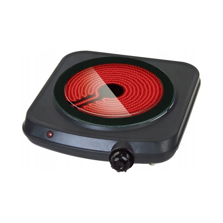Plita ceramica electrica Electro-Line 101T, aragaz portabil, putere 1250W, diametru arzator 192 mm, termostat reglabil 1-5, Negru
