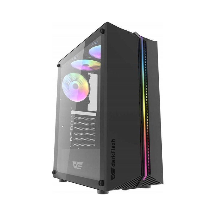 Кутия за компютър Darkflash DK151, ARGB, закалено стъкло, черна, 363x206x432мм