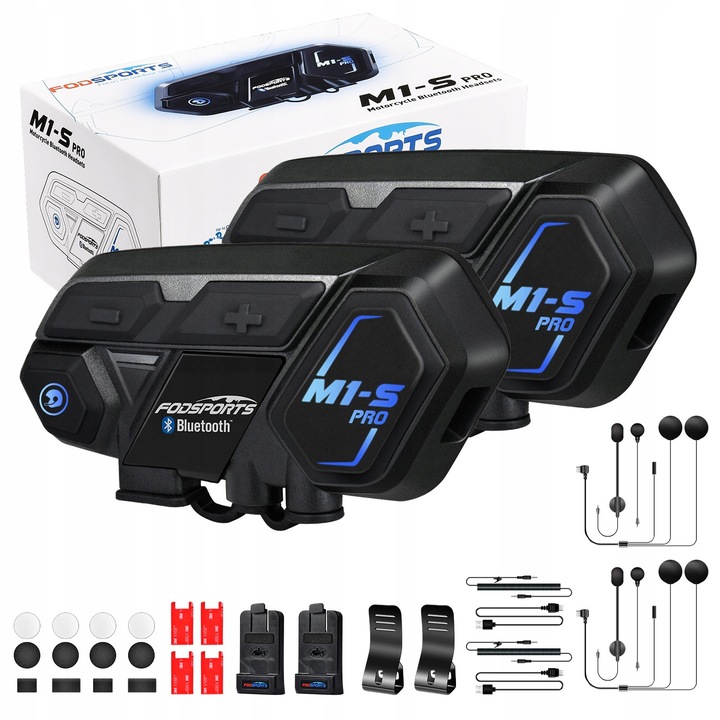 Комплект Bluetooth домофон Fodsports M1-S Pro, 2 слушалки, 900mAh автономност, водоустойчив