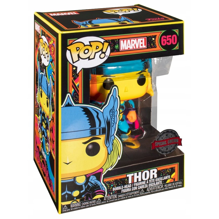 Funko Pop Marvel Thor 650 figura, vinil, 10cm, fekete-világos